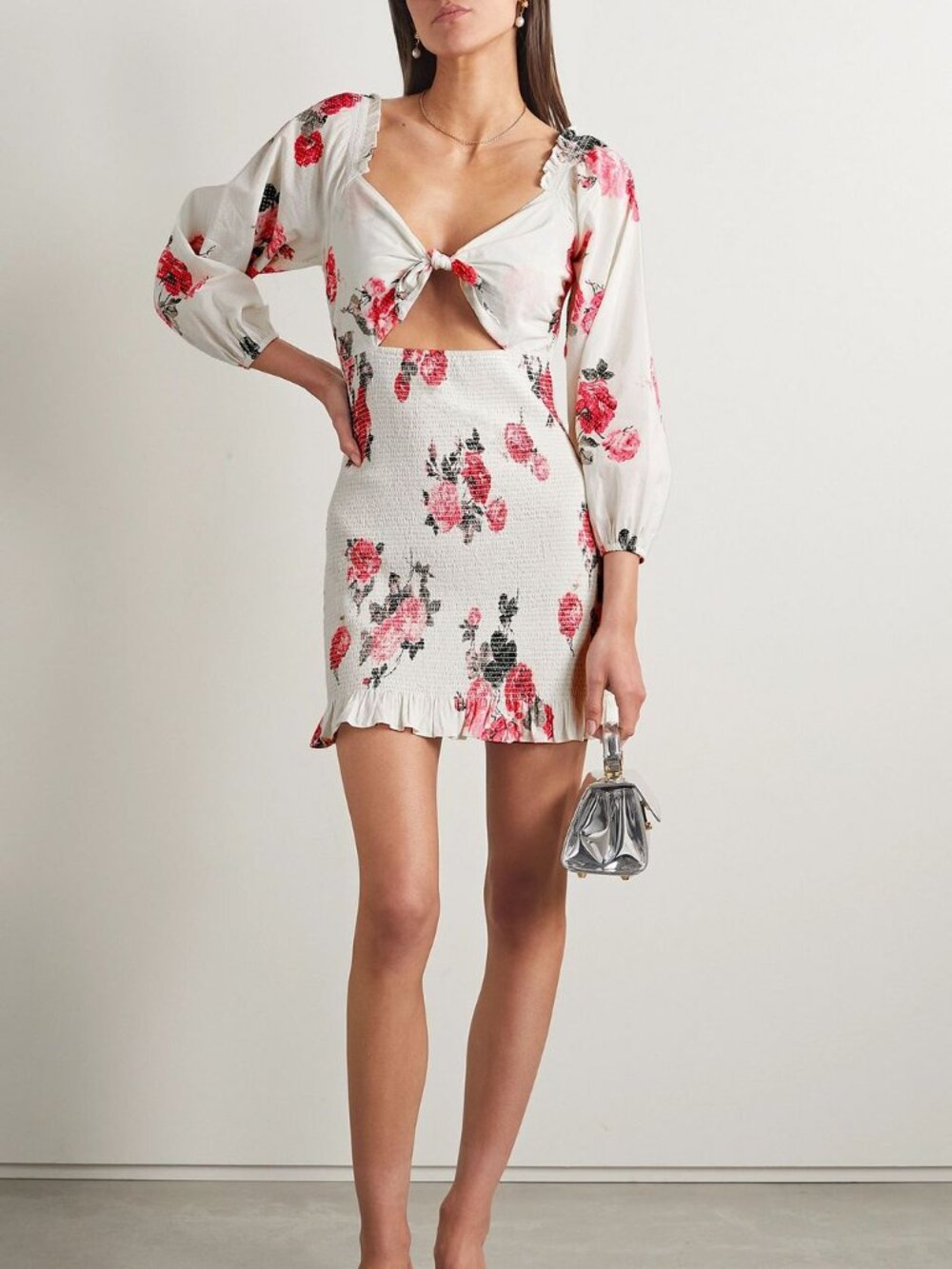 LOVESHACKFANCY Kyndra Cutout Shirred Floral Cotton Mini Dress Size XS